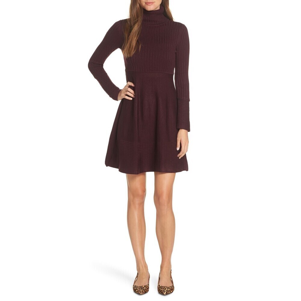 ELIZA J Women's Turtleneck Sweater long sleeve Dress size S $180 in wine